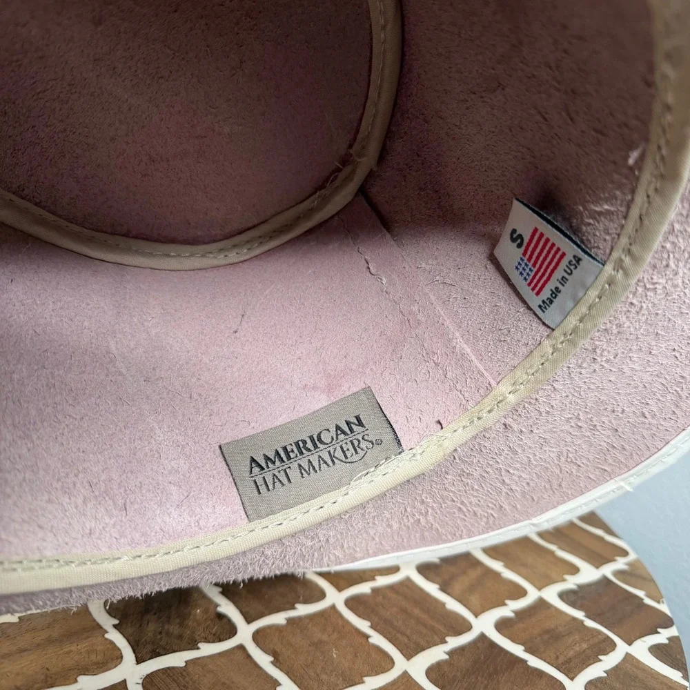 American Hat Makers Leather Cowboy Hat Braided‎ Trim Pink Women's S 6 3/4-6 7/8